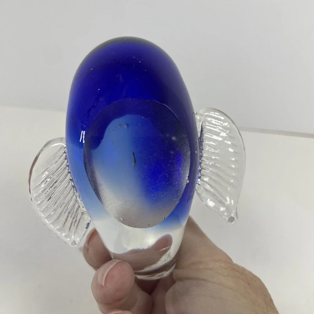 Vintage Cobalt Blue Art Glass Whale Figurine Paperweight Decor